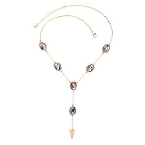 NWT Iridescent Resin Y-Necklace – Adjustable Gold Lariat – Trendy Gift for Her